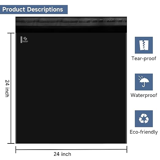 KKBESTPACK BLACK 24x24 100 PCS Large Poly Mailers Shipping Bags for Small Business – Self Sealing Package Envelopes