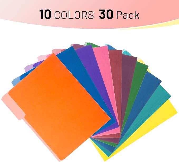 Comix Colored File Folders,30 Pack Manila Folders, Letter Size 8.5" x 11", 1/3-Cut Tabs, Assorted 10 Colors, for Office, School & Business Organization