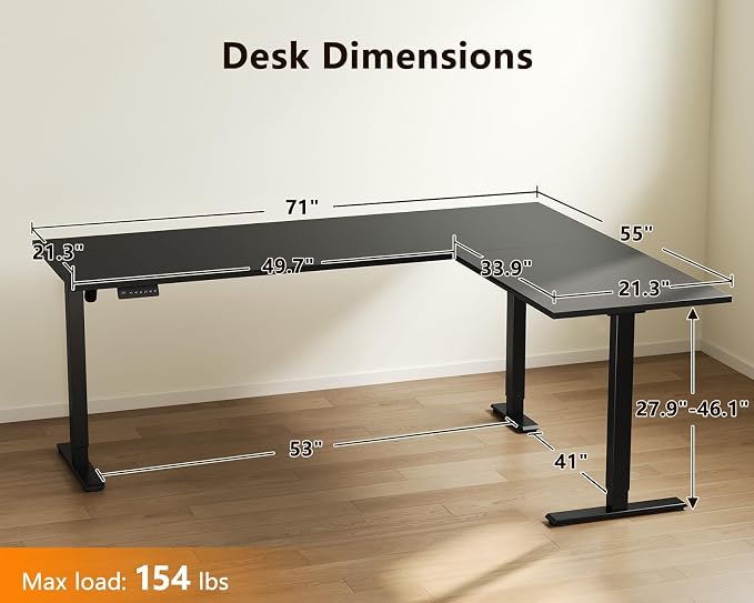 Casaottima 71 Inch L Shaped Electric Standing Desk, Home Office, Black | Reversible Corner Desk with Height Adjustment, Ergonomic Sit Stand Table for Home Office, Computer Workstation