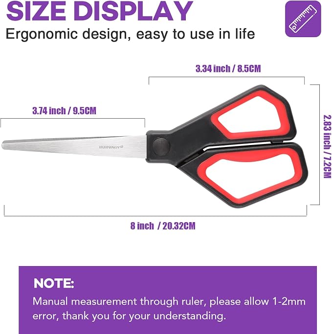 BURVAGY 42 Pack 8" Scissors All Purpose, Heavy Duty Scissors for Office | Scissors Bulk Multipurpose Comfort-Grip Sharp Adult Office Scissors Set Sewing Fabric Stainless Steel Blades, Right/Left Hand