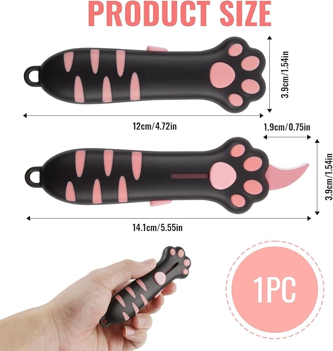 Cat Paw Box Cutter 2026 Retractable Cat Box Cutter with Cute Paw-Shaped Handle, Cat Box Paper Cutter Multifunctional Utility Knife for Effortlessly Opening Boxes, Cartons, Packages and Sealing Tape