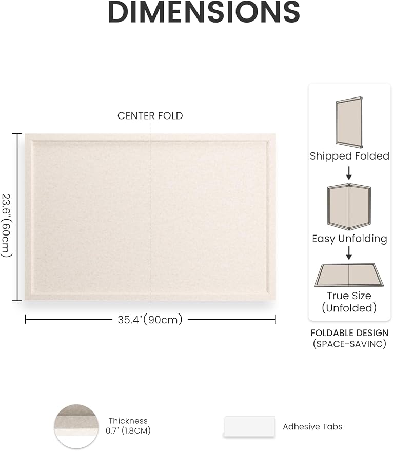 Fluxynara 35.4" x 23.6" Felt Frame Bulletin Board, Oatmeal | Cork Board Alternative with 24 Removable Adhesive Tabs, Foldable Pin Board for Wall, Home, Office, Classroom & Dorm
