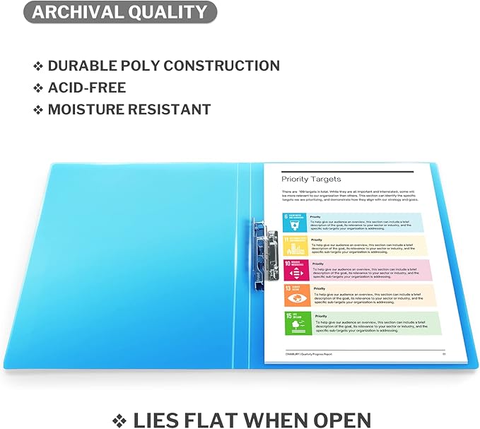 CRANBURY Punchless Clamp Binder (Blue), 8.5x11 Folder with Metal Clip, Ringless Binder Holds 100 Letter Size Pages, Documents, for Home or Office, Transparent Acid-Free Poly