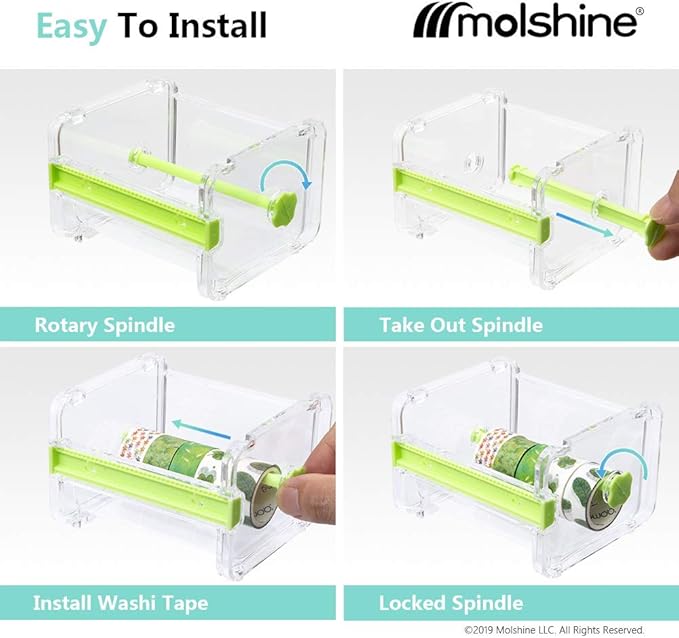 molshine 2 Pack Transparent Desktop Multi Washi Masking Tape Storage Dispenser,Tape Cutter,Tape Roll Holder (Not Include Masking Tape) (Green)