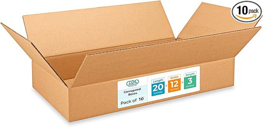 Large Shipping & Moving Boxes 20x12x3 inches (10-Pack) - Extra Strength 200 lb vs Regular - USA-Made Corrugated Packing Boxes for Moving - Cardboard Box for Delivering - Packing Box by IDL Packaging