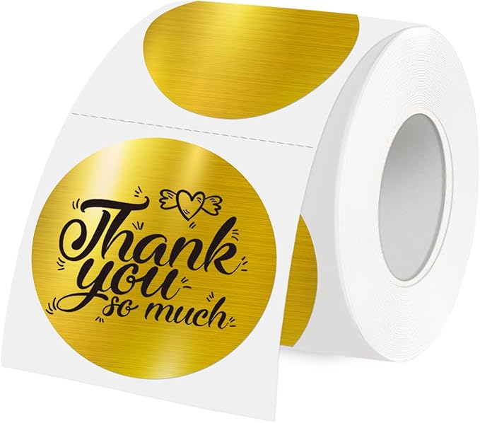 3 Inch Holographic Thermal Labels,Round Thermal Printer Labels,Waterproof Thermal Printer Stickers for DIY Logo Design,Name Tag,QR Code,Thanks Card 150 Labels/Roll (Brushed Gold)