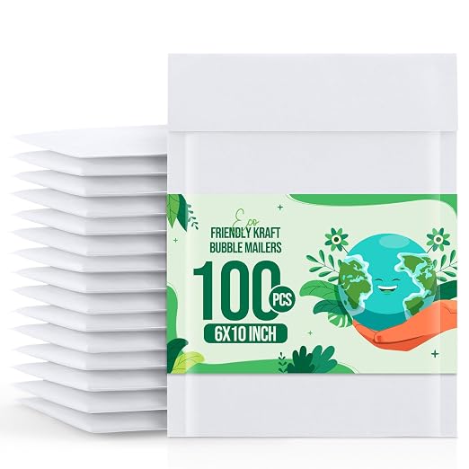 Fuxury White Kraft Bubble Mailer 6x10" 100 Pack Padded Envelope Usable 6x9" | Self Seal Bubble Envelopes Waterproof Cushion Padded Mailers for Small Business Shipping Invoices Cards #0