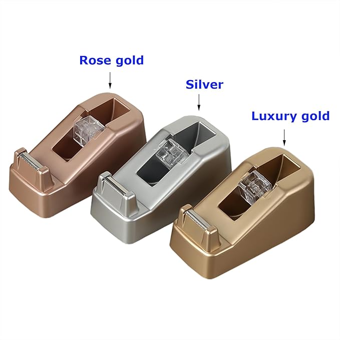 Small Desk Tape Dispenser Heavy Duty Cute Desktop Tape Dispenser with Weighted Non-Skid Base Suitable for 1 Inch Core Tape (Rose Gold)