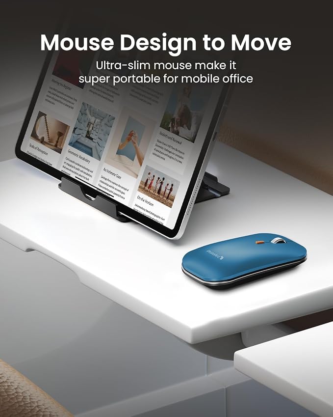 ProtoArc XKM01 Full-Size Foldable Keyboard Mouse Combo for Travel - Blue | 105-key keyboard, slim mouse, hard case and phone stand; 3-device Bluetooth & 2.4G switching, for travel office use