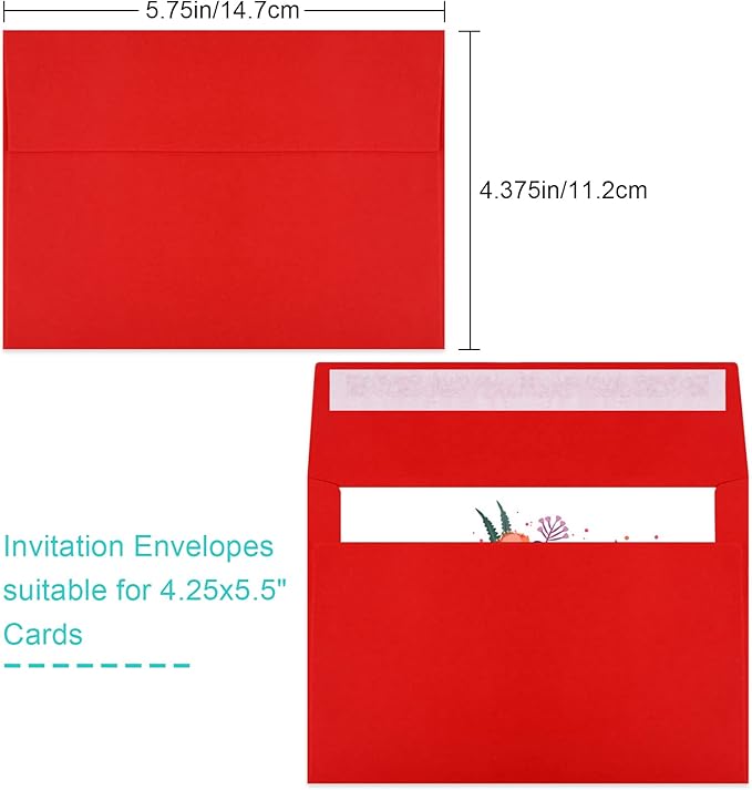 70 Packs of Invitation Envelopes, A2 Envelopes Red Postcard for 4.5x5.5 for Invitations, Self Seal for Photos RSVP, Greeting Cards