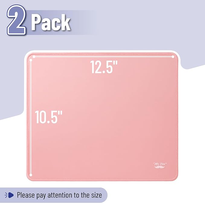 Mr. Pen- Mouse Pad with Anti-Fray Stitched Edges, 12.5"x 10.5", 2 Pack | Pink, Computer & Gaming Mouse Mat for Laptop, Office & Home, Anti-Slip Rubber Base, Spill-Resistant Surface