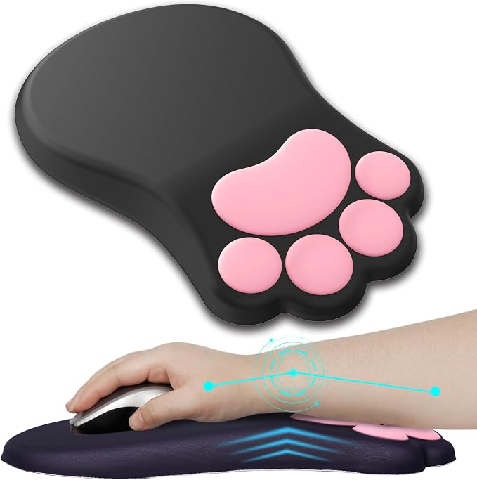 L-SPOUTTO Ergonomic Mouse Pad with Wrist Rest,Black Mouse Pad Wrist Support | Cute Cat Paw Comfortable Massage Design,Computer Pain Relief Mousepad with Non-Slip PU Base for Desk Laptop Gaming