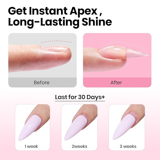 Beetles Tipex Instant Apex Nail Tips Kit with Dehydrator & Primer, Medium Stiletto, 224PCS 16 Sizes, Reinforced Apex for Strong Long-Lasting Wear, 20g Solid Nail Glue, Mini UV Lamp, Base & Top Coat