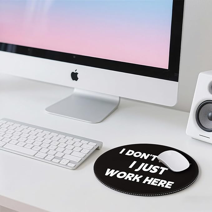 Gctriki Funny Round Mouse Pad I Don't Know I Just Work Here - 8.6 Inch Non-Slip Rubber Base Premium Mouse Mat for Computer Laptop, Office Desk Accessories Decor, Gift for Coworker Boss, Black White