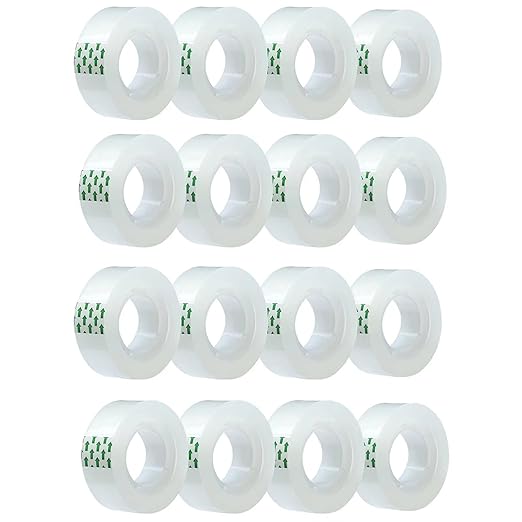 16 Rolls Transparent Tape, Clear Tape Refills for Dispenser, Tear by Hand, 3/4-Inch Clear Tape Refill Roll for Gift Wrapping,Office, Home, School