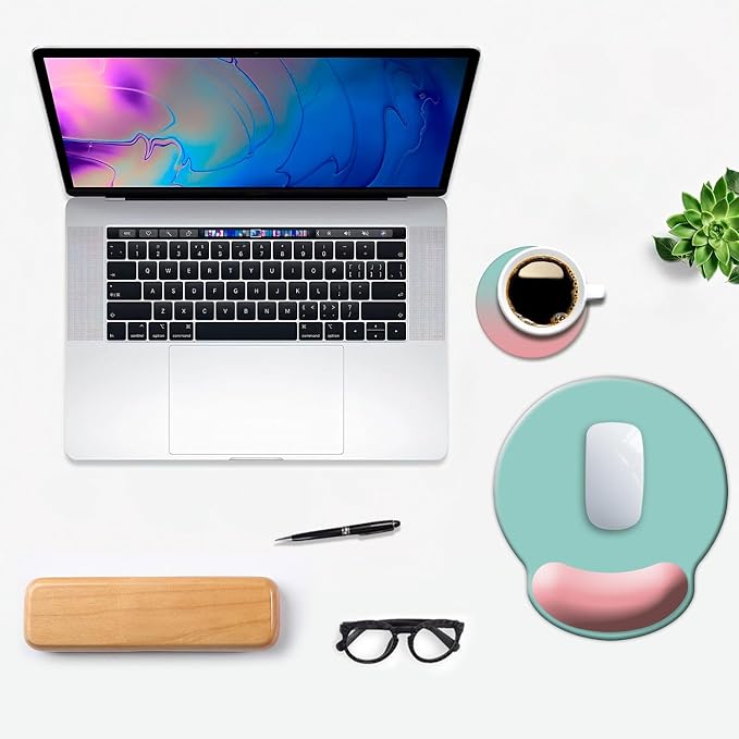 Dooke ErgoComfort Wrist Rest Mouse Pad-Ergonomic Office Mousepad with Wrist Support-Non-Slip, Design Desk Accessories Mat for Home&Game Decor Pink Green