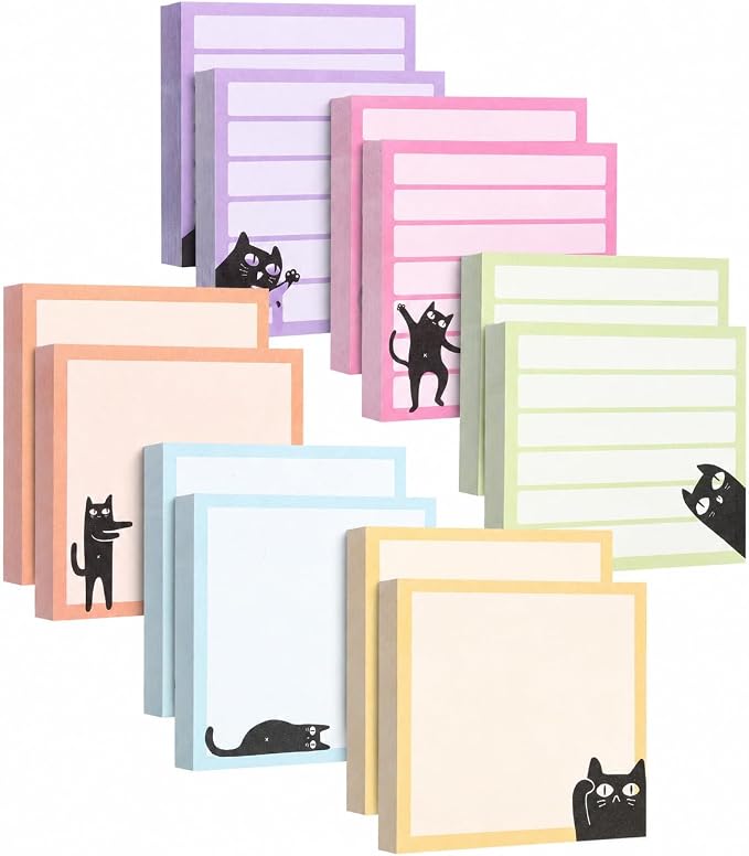 Mr. Pen- Black Cat Sticky Notes Set Bulk, 3" x 3", 12 Pads, 900 Sheets | Black Cat Sticky Notes, Memo Pads, Self-Stick Note Pad for Office, School, Home, Study & Organization