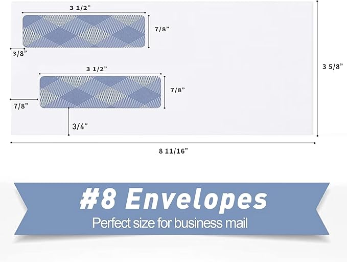 1000#8 Self Seal Business Envelopes, PANDRI No.8 Double Window Design for Business and Quickbooks Check(invoice not fit), Documents Secure Mailing - Number 8 Size 3 5/8 X 8 11/16-24LB
