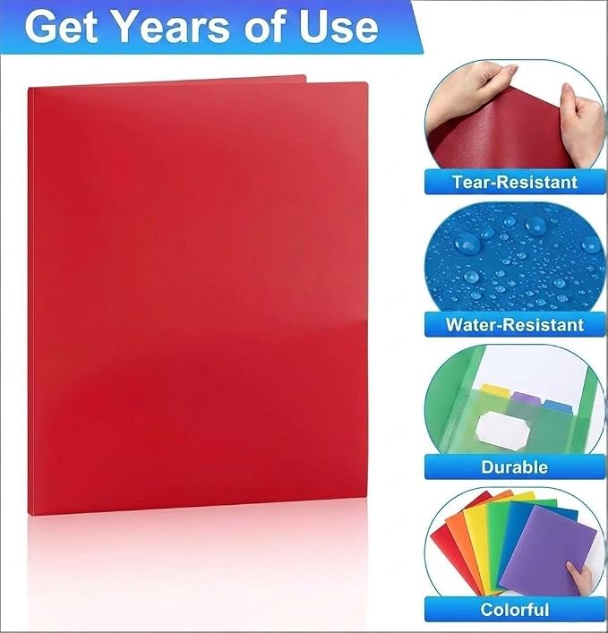 6 Pack Plastic Folders with Pockets, 6 Assorted Colors, 2 Pocket Folders for Documents, Heavy Duty Poly Pocket Folders with Business Card Slot, File Folders for Office School Home Organization