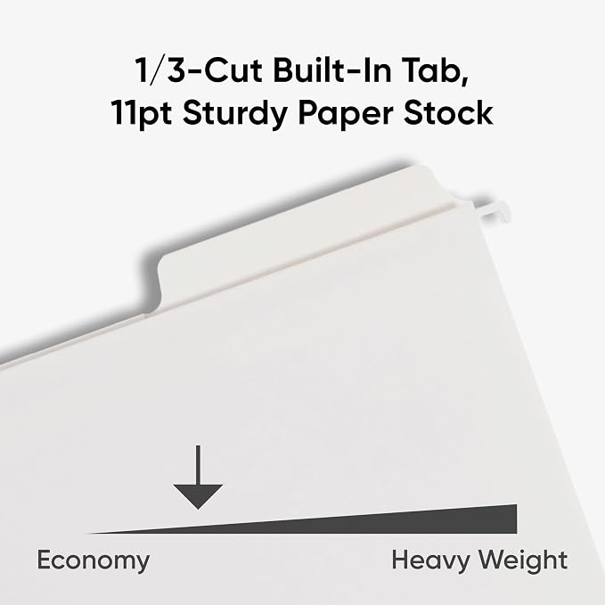 Smead FasTab Hanging File Folder, 1/3-Cut Built-in Tab, Letter Size, White, 20 per Box (64002) (Pack of 10)