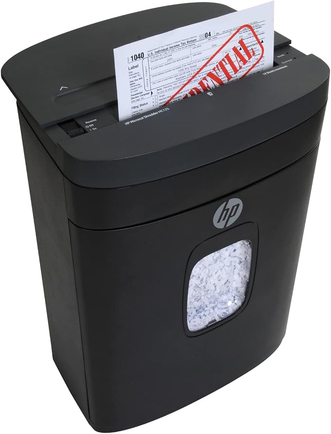 HP - Micro Cut Paper Shredder, 12-Sheet with Slide Top for Office | Micro Cut High Security Shredding, Slide Top Design, Pullout Basket, Rolling Casters, Home And Office Use