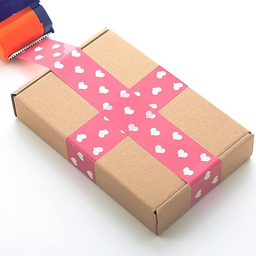Designer Cute Packing Tape, Colorful Printing Shipping Tape, Carton Decorative Tape for Sealing Boxes, Heart - Pink, 1.77" x 110 yd