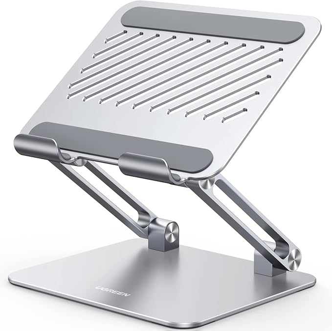UGREEN Tablet Stand Holder for Desk Dual Rod Support Aluminum Tablet Holder Adjustable Multi-Angle Home Office Accessories Compatible with iPad Pro 13 12 11 10.5 Air Mini 5 4 3 2 Phone E-Reader Silver