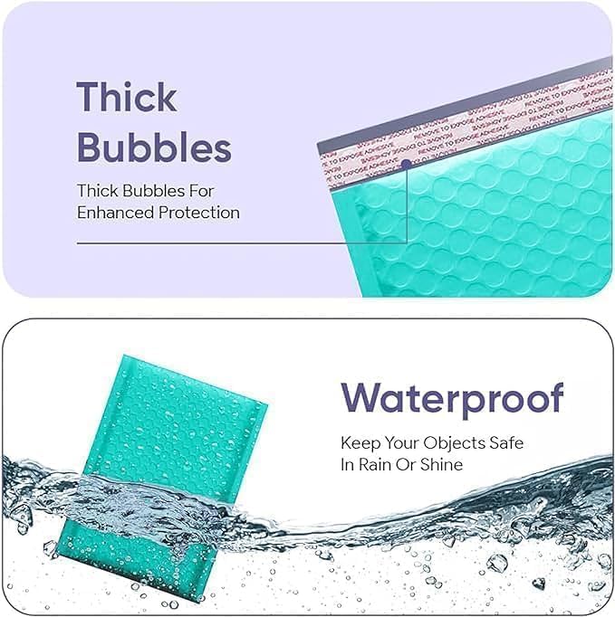 Teal Small Poly Bubble Mailers 6x10 inch #0 | Self Seal Padded Envelopes | Cushioned Bubble Mailer | Usable Size 6x9 | WaterProof | Lightweight mailing Shipping Bags | 500 Pack Bulk