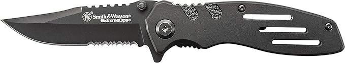 Smith & Wesson Accessories Extreme Ops SWA24S 7.1in S.S. Folding Knife with 3.1in Serrated Clip Point Blade and Aluminum Handle for Outdoor