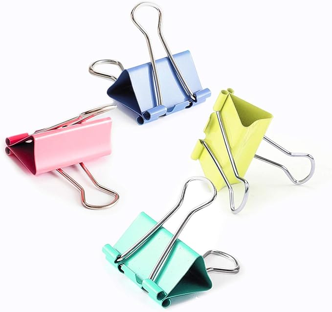 Binder Clips 1 Inch Colorful 48 PCS, Capacity 0.47 Inch, Binder Clips 25mm 1 Inch for Teacher School Office and Business