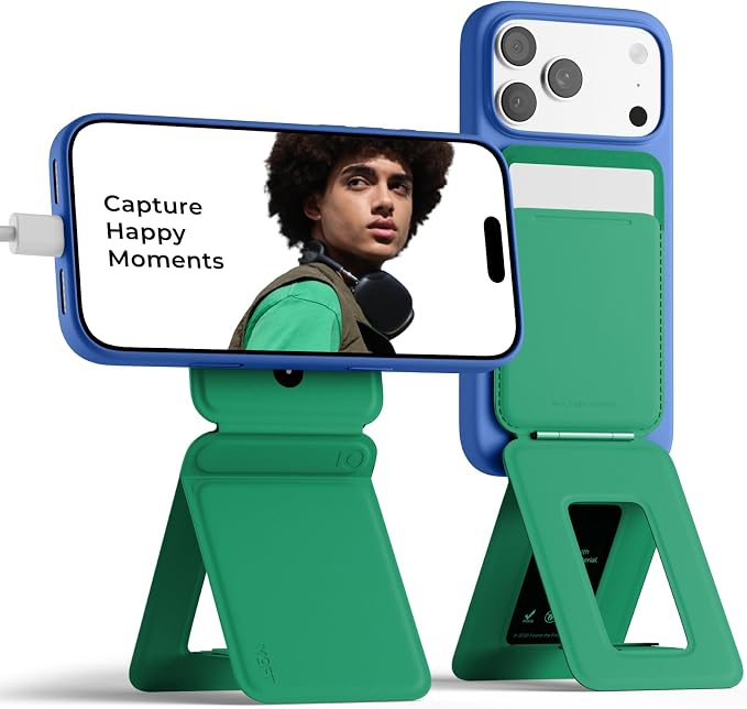 MOFT Phone Tripod Stand & Wallet, NFC Card Holder, Hold 1-2 Cards | Mulit-Angles | Portable l MOVAS Leather | Magsafe Compatible | Easy to Charge | Travel Essential |For Content Creators