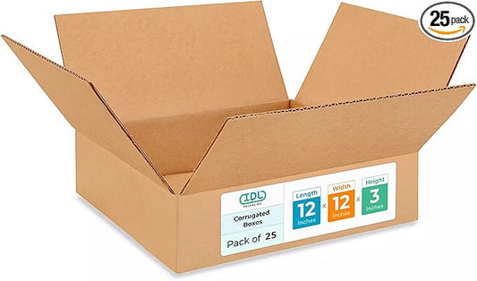 Medium Moving & Shipping Boxes 12"L x 12"W x 3"H (25-Pack) - Extra Strength 200 lb vs Regular - USA-Made Corrugated Boxes for Shipping - Packing Box for Moving Medium - Box to Pack by IDL Packaging