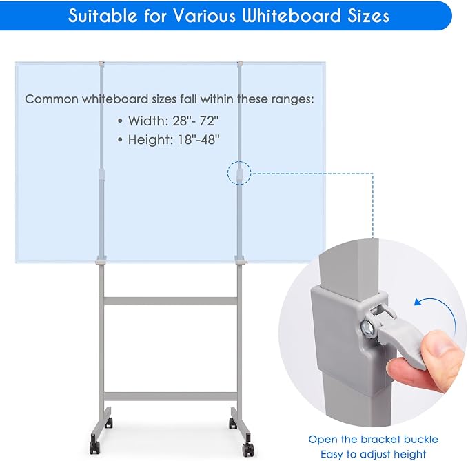 Maxtek Mobile Whiteboard Stand with Wheels, Stand Only, No Drill (Grey) | Height Adjustable Dry Erase Boards, No Drill Setup, Rolling Easel Frame for Home, Office, Homeschool,Classroom
