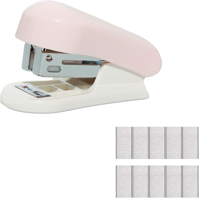 Lilaly 1 Pack Staplers for Desk Staplers, Blue Stapler, Miniature Stapler with Staples Staplers Office, Gift for Student or Office Use (Pink)