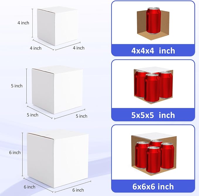 Eupako 12 Pack Small Shipping Boxes Assorted Sizes, 4x4x4 & 5x5x5 & 6x6x6 4 PCS Each Small Boxes, White Corrugated Box Mailers, Cardboard Boxes for Packaging Small Business, Mailing