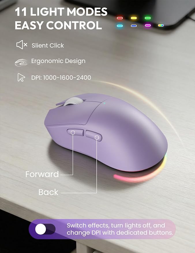 Wireless Keyboard and Mouse, Backlit Typewriter with Magnetic Wrist Rest | Phone Holder, Light Up Round Keycaps, Lighting Mouse, 2.4GHz Cordless Set for Mac, Windows, PC, Laptop, SABLUTE