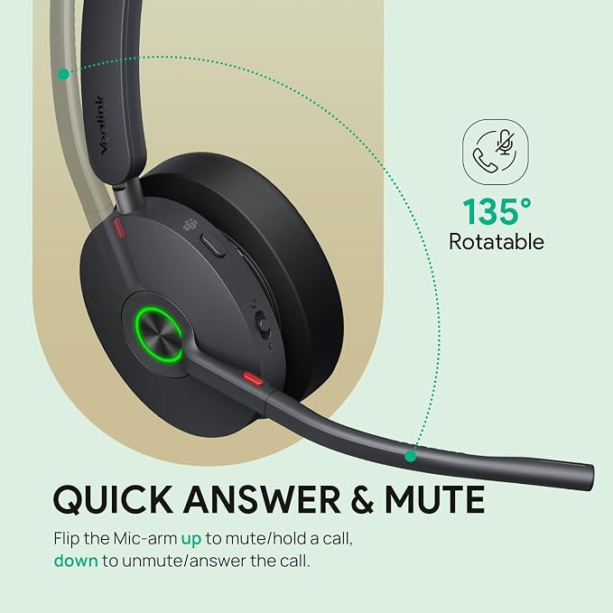 Yealink BH74 UC ANC Wireless Headset with Mic for Work Zoom Certified USB C | 6 AI Noise Cancelling Mic,Bluetooth Headset with Charging Dock,32H Talk Time & Mute Button,USB C/A Dongle Remote Hybrid Work