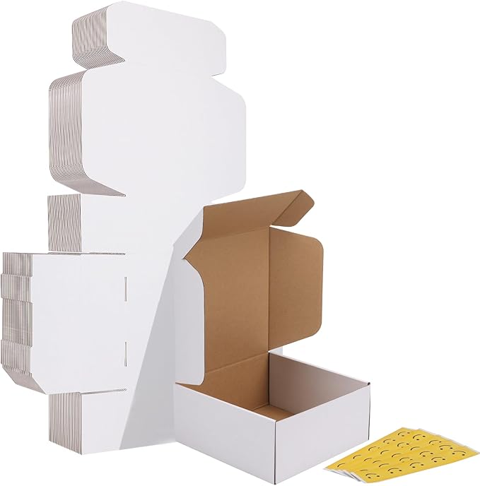 HORLIMER 9x9x4 inches Shipping Boxes Set of 25, White Corrugated Cardboard Box Literature Mailer