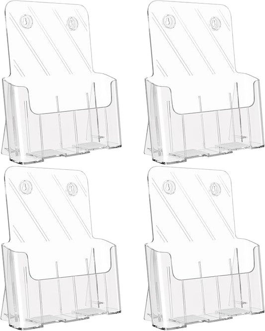 KTRIO Acrylic Brochure Holder 8.5 x 11 Clear Flyer Display Stand, Plastic Literature Holder for Trifold Brochures, Magazines, Menus, Pamphlets, Booklets, Documents, Desk or Wall Mount, 4 Pack