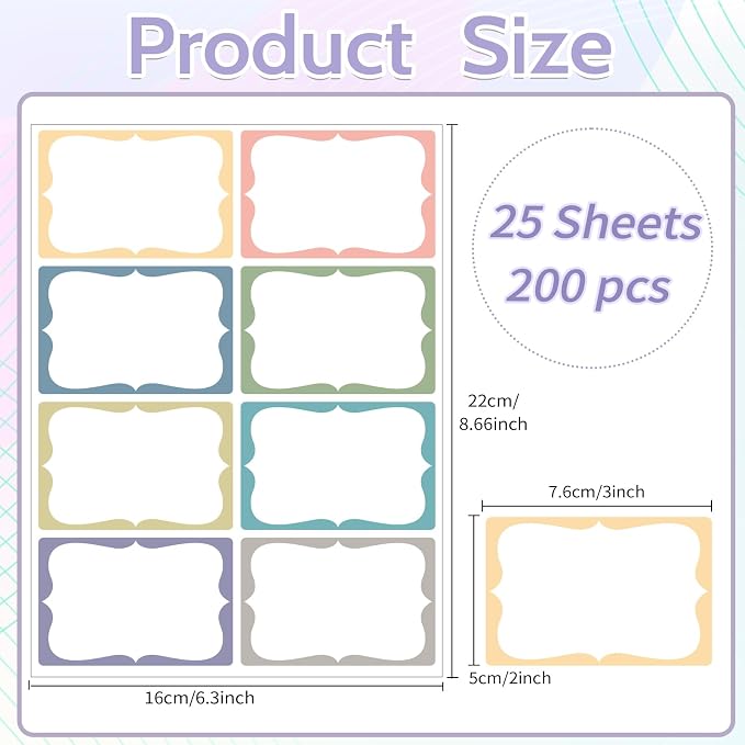 Starboling Name Tag Stickers, 200 Pcs 3"x2" Multicolor Plain Labels With Colorful Border for Office, Meeting, School and Home