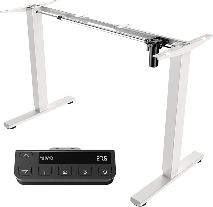 YIHAYO Standing Desk Frame, DIY Workstation, Frame Only, Adjustable Desk with Memory Smart Pannel and Anti-Collision System, Sit Stand Desk for Home Office Computer Desk (White)