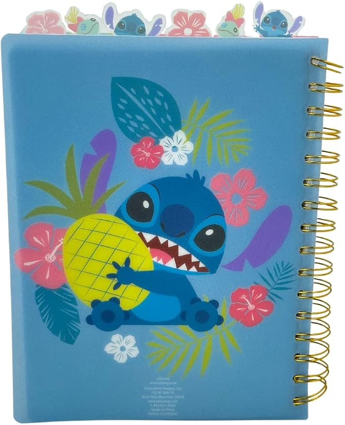 Disney Stitch Tab Journal Notebook "Ohana" Spiral Bound, 144 Lined Pages, 8 x 7 inches, Blue