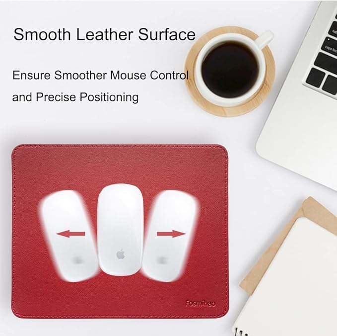 Leather Mouse Pad - Wood Mouse Pad, Double Side Mouse Pad with Stitched Edge, Waterproof Ultra Thin Mouse Pad for Computers, Laptop, Office & Home, 10.2 x 8.3 Inch, 1 Pack (Burgundy)