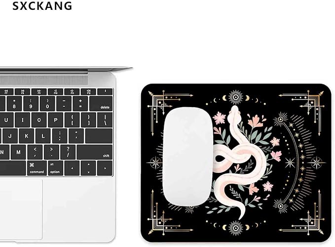 Boho Mouse Pad, Snake Witch Mouse Mat, Women Girls Mousepad, Moon Phases Computer PC Laptop Small Cute Mouse Pads for School Office Home, 9.5x7.9 inch