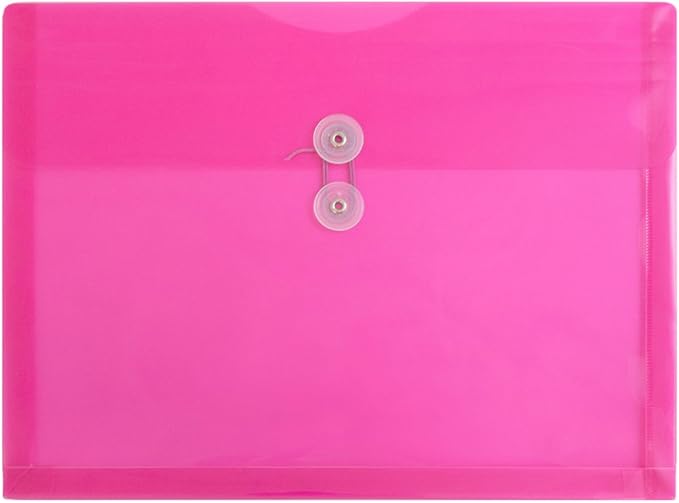 JAM PAPER Plastic Envelopes with Button & String Tie Closure - Letter Booklet - 9 3/4 x 13 - Fuchsia - 12/Pack