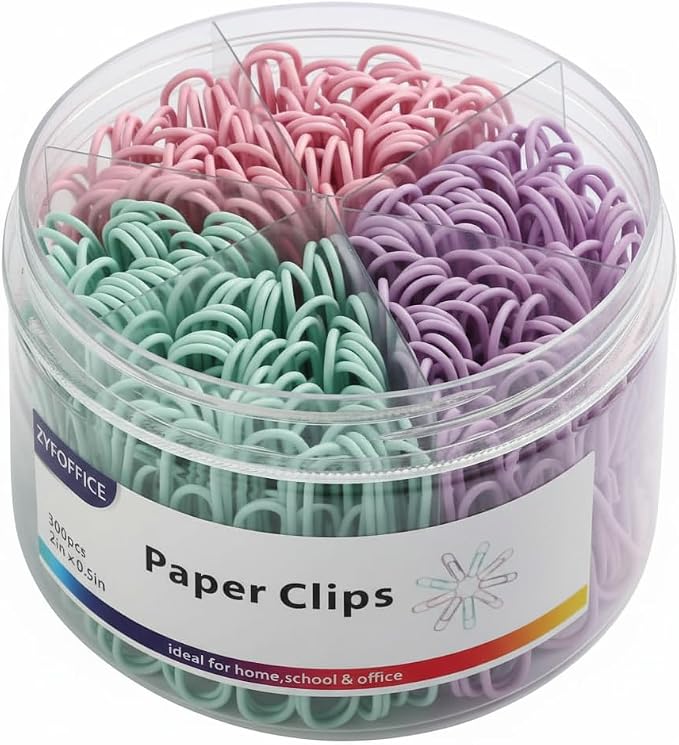 Multicolor Jumbo Paper Clips, Pastel, 1.3 Inch & 2 Inch, 400pcs | Office, School & Home, Document Organizing