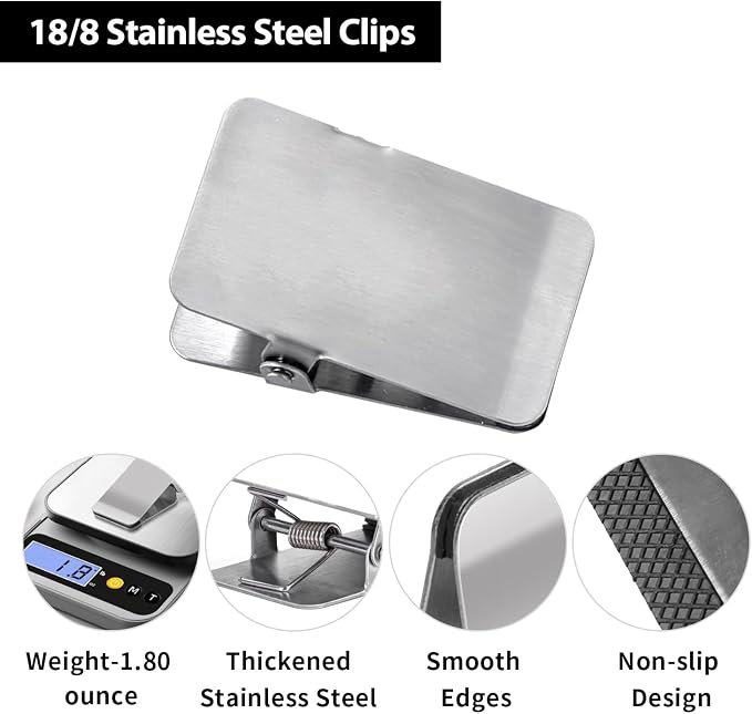 BURLIHOME Chip Bag Clips,3" Long Chip Clip,Silver,6-Pack | Label&Date with Marker,Ribbed Inner Grip for anti-slip, Strong Hold&Sturdy,Fits Chips/Coffee/Snacks