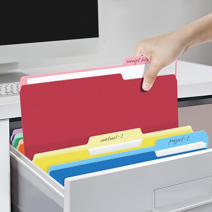 SUNEE File Folders, 18 Pack Manilla Folders 8.5 x 11, Colored Folder Office Organization Home School Folders for Documents Files Paper,6 Assorted Colors