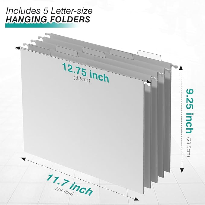 Sinboun Hanging File Organizer Includes 5 Hanging Folders for Office, White