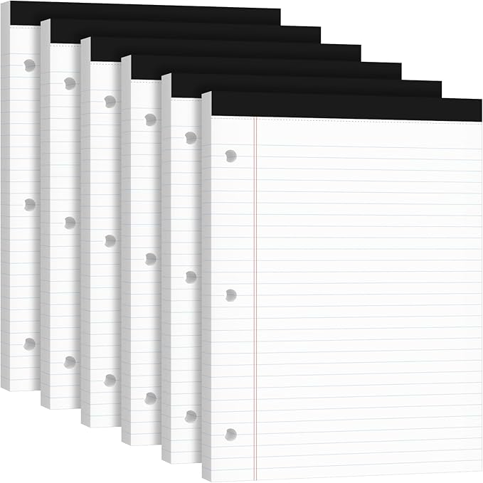 Legal Pads 8.5x11, 50 Sheets/Pack,6 Pack,3-Hole Punch & Perforated Writing Pads, Wide Ruled White Lined Paper, Notebook 8.5x11.75, Notepads 8.5x11 for Business, School and Office Supplies
